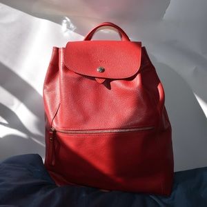 Longchamp Le Foulonne Leather Backpack - Red